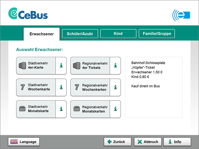 Fahrkarten Screen CeBus
